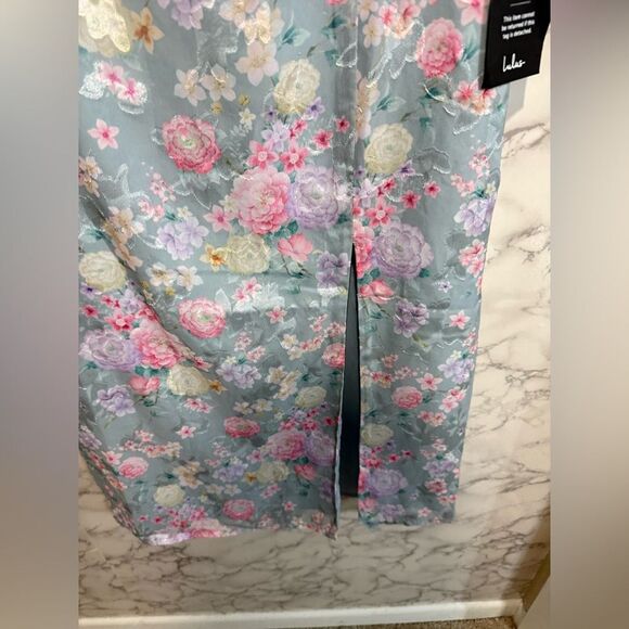 NEW LULUS Elegant Personality Slate Blue Floral Burnout Midi Dress Size S - Picture 8 of 13